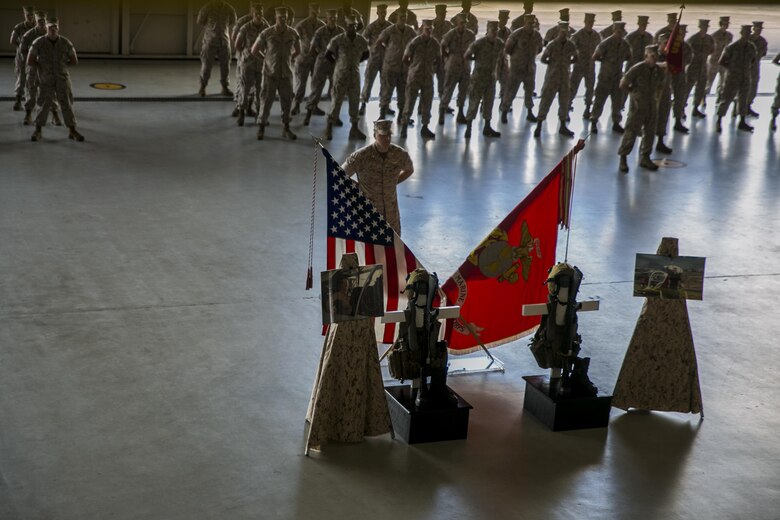 Marine Aircraft Group 49, 4th Marine Aircraft Wing, held a memorial ceremony Sept. 18, 2016, at Naval Air Station Joint Reserve Base New Orleans, La., to honor two fallen pilots from their unit. Maj. Erik A. Boyce and Maj. Jason Grogan were killed July 6, 2016 when the Bell 525 helicopter they were piloting crashed near Arlington, Texas. Grogan and Boyce were both assigned to Marine Light Attack Helicopter Squadron 773, Detachment A, at NAS JRB New Orleans at the time of their deaths. 