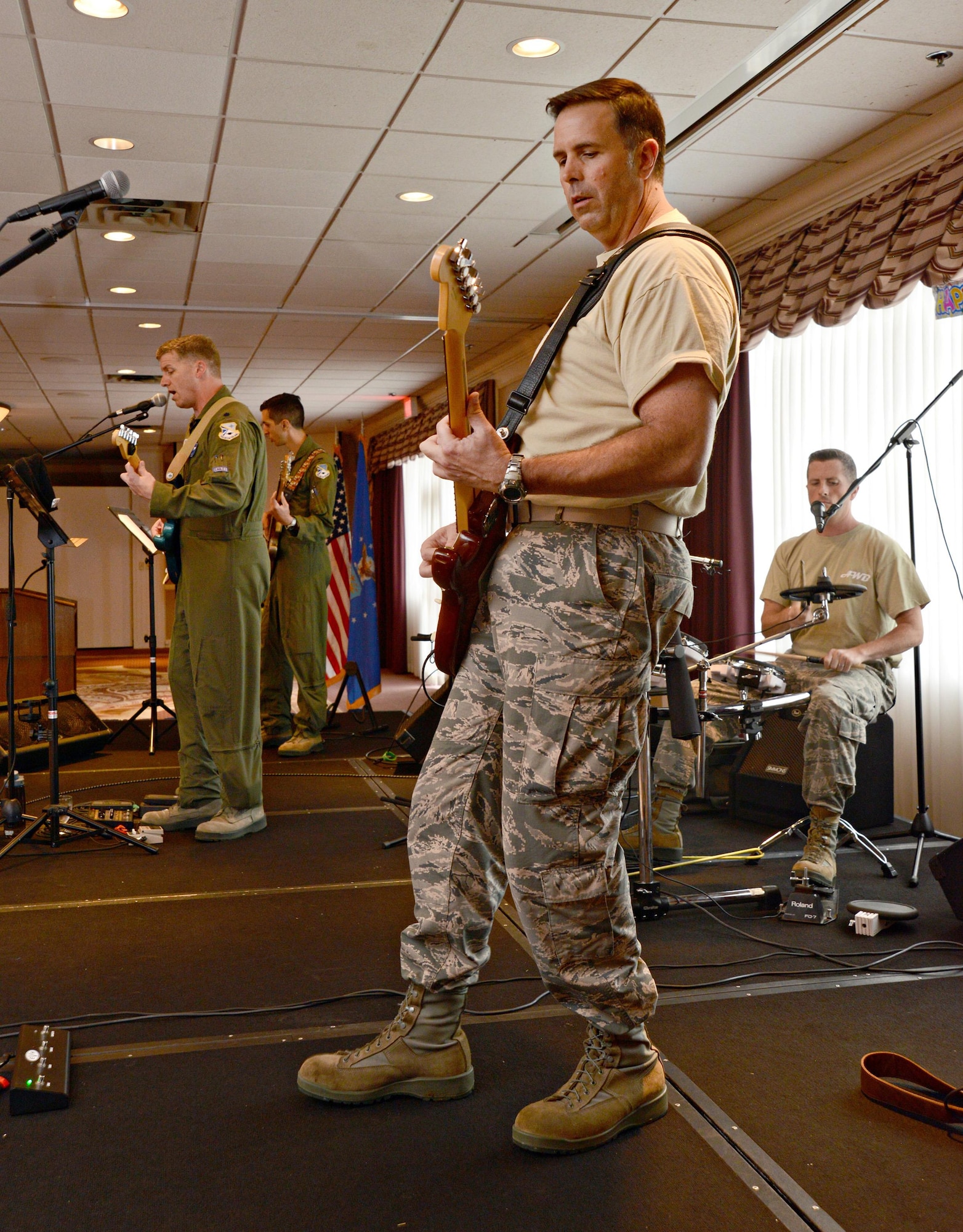 America’s Wing Band, a band comprised of active duty officers from the 552nd Air Control Wing, entertained the crowd at the Tinker Club Sept. 15 to help celebrate the Air Force’s 69th birthday. (Air Force photo by Kelly White)