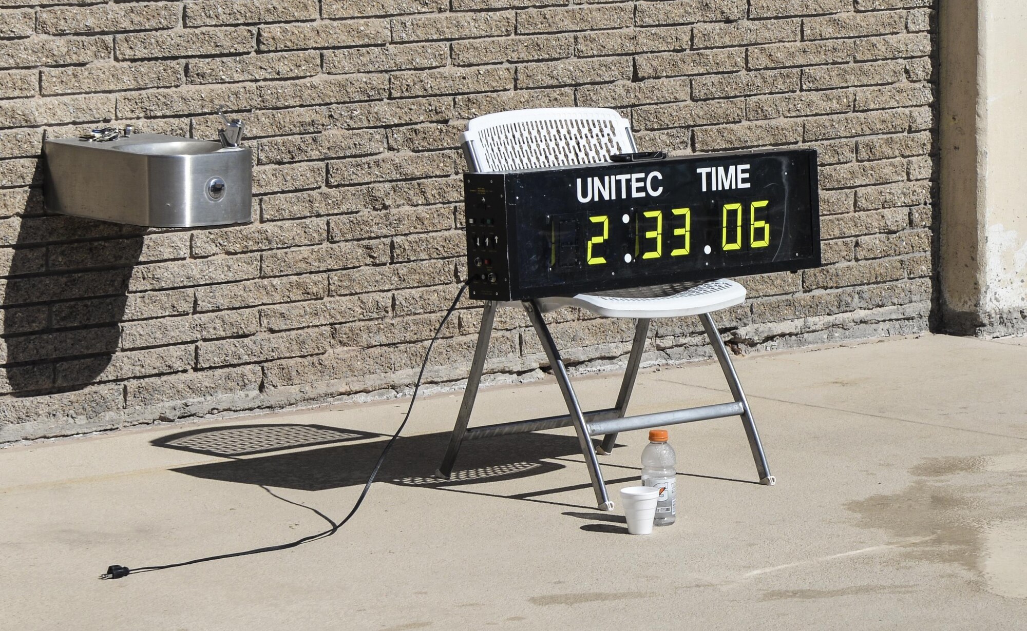 The timer at Holloman’s eighth annual Monster Triathlon at Holloman Air Force Base, N.M. on Sept. 17, 2016. Holloman’s Monster Triathlon started at 7:45 a.m. and lasted a total of 2 hours and 33 minutes.  (U.S. Air Force photo by Airman 1st Class Alexis P. Docherty) 