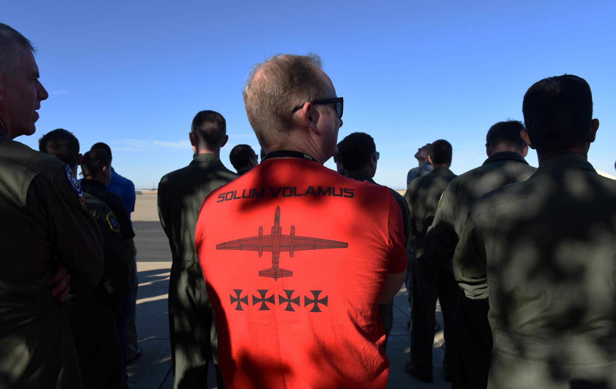 Members of Team Beale gather near the flightline to witness the return of the U-2 Dragon Lady to normal flying operations after an incident near the Sutter Buttes, Sept. 23, 2016, at Beale Air Force Base, Calif. The relaunch of the U-2 took place at 9:01 a.m.; the significance of the nine as the 9th Reconnaissance Wing and the one as the 1st Reconnaissance Squadron. (U.S Air Force photo/ 1st Lt. Clay Lancaster)
