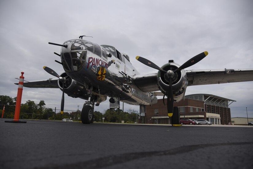 A B-25 Mitchell prepares for flight at the Manassas Regional Airport, Manassas, Va., Sept. 21, 2016. The B-25 performed a “Warbird” tribute flyover for the 2016 U.S. Air Force Tattoo held in celebration of the Air Force 69th birthday at Joint Base Anacostia-Bolling, Washington, D.C., Sept. 22, 2016.