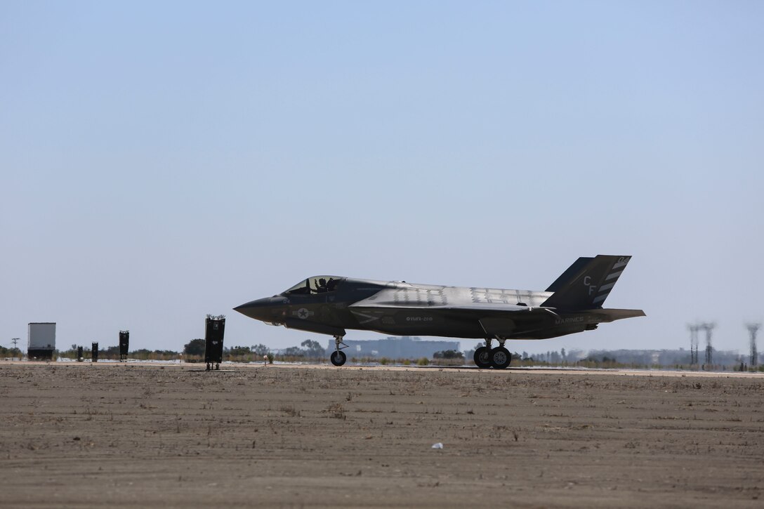 The F-35B Lightning II prepares to begin its demonstration at the 2016 MCAS Miramar Air Show aboard Marine Corps Air Station Miramar, Calif., Sept. 23. The F-35 is slated to take the place of the Marine Corps’ EA-6B Prowlers, AV-8B Harriers and the F/A-18 Hornets. The MCAS Miramar Air Show showcases world-class performers, military flight demonstration teams, the capabilities of the Marine Air-Ground Task Force and celebrates Miramar’s longstanding relationship with the local San Diego community. (U.S. Marine Corps photo by Lance Cpl. Harley Robinson/Released)