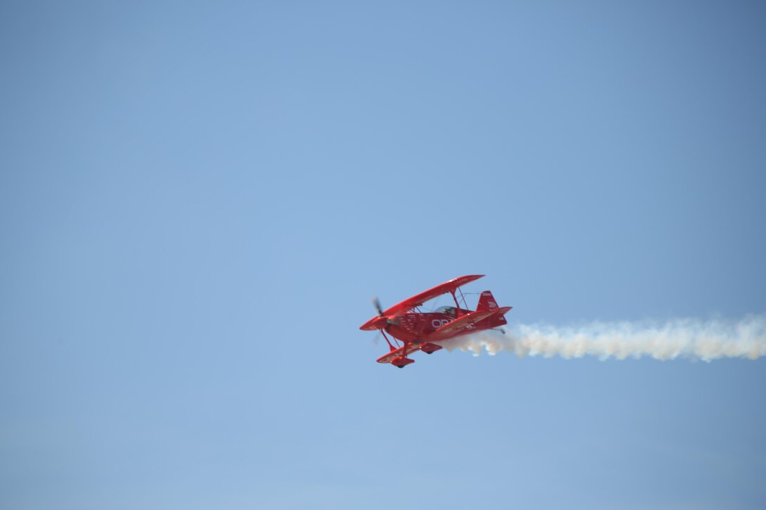 Sean D. Tucker, pilot of the Oracle Challenger, glides above the flight line during the 2016 MCAS Miramar Air Show aboard Marine Corps Air Station Miramar, Calif., Sept. 23. Tucker has flown more than 1,200 performances at over 475 air shows since the 1970s. The MCAS Miramar Air Show showcases world-class performers, military flight demonstration teams, the capabilities of the Marine Air-Ground Task Force and celebrates Miramar’s longstanding relationship with the local San Diego community. (U.S. Marine Corps photo by Pfc. Liah Kitchen/Released)