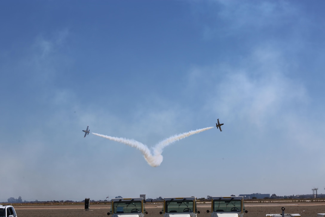 The Breitling Jet Team performs during the 2016 MCAS Miramar Air Show aboard Marine Corps Air Station Miramar, Calif., Sept. 24. Breitling is a European team that performs aerobatic maneuvers in seven L-39C Albatros aircraft. The MCAS Miramar Air Show showcases world-class performers, military flight demonstration teams, the capabilities of the Marine Air-Ground Task Force and celebrates Miramar’s longstanding relationship with the local San Diego community. (U.S. Marine Corps photo by Pfc. Jacob Pruitt/Released)