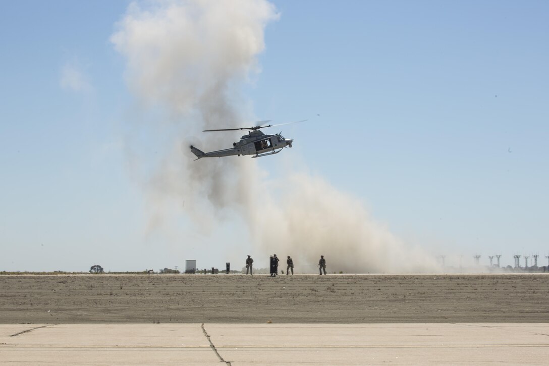 Marines conducted a Marine Air-Ground Task Force demonstration during the 2016 MCAS Miramar Air Show aboard Marine Corps Air Station Miramar, Calif., Sept. 24. The MAGTF demonstration displays the coordinated use of close-air support, armor, artillery and infantry forces.  The MCAS Miramar Air Show showcases world-class performers, military flight demonstration teams, the capabilities of the Marine Air-Ground Task Force and celebrates Miramar’s longstanding relationship with the local San Diego community. (U.S. Marine Corps photo by Pfc. Liah Kitchen/Released)