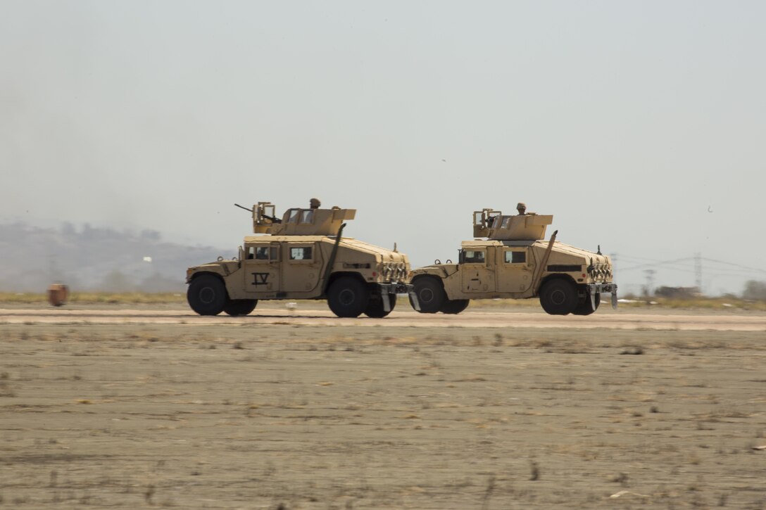 Marines conducted a Marine Air-Ground Task Force demonstration during the 2016 MCAS Miramar Air Show aboard Marine Corps Air Station Miramar, Calif., Sept. 24. The MAGTF demonstration displays the coordinated use of close-air support, armor, artillery and infantry forces.  The MCAS Miramar Air Show showcases world-class performers, military flight demonstration teams, the capabilities of the Marine Air-Ground Task Force and celebrates Miramar’s longstanding relationship with the local San Diego community. (U.S. Marine Corps photo by Pfc. Liah Kitchen/Released)