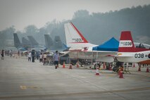 Aircraft from the U.S. and Republic of Korea air forces rest on display during Air Power Day 2016 at Osan Air Base, ROK, Sept. 25, 2016. Aircraft such as the F-16 Fighting Falcon, C-17 Globemaster III and U-2 Dragon Lady performed aerial demonstrations during the air show. (U.S. Air Force photo by Senior Airman Dillian Bamman)