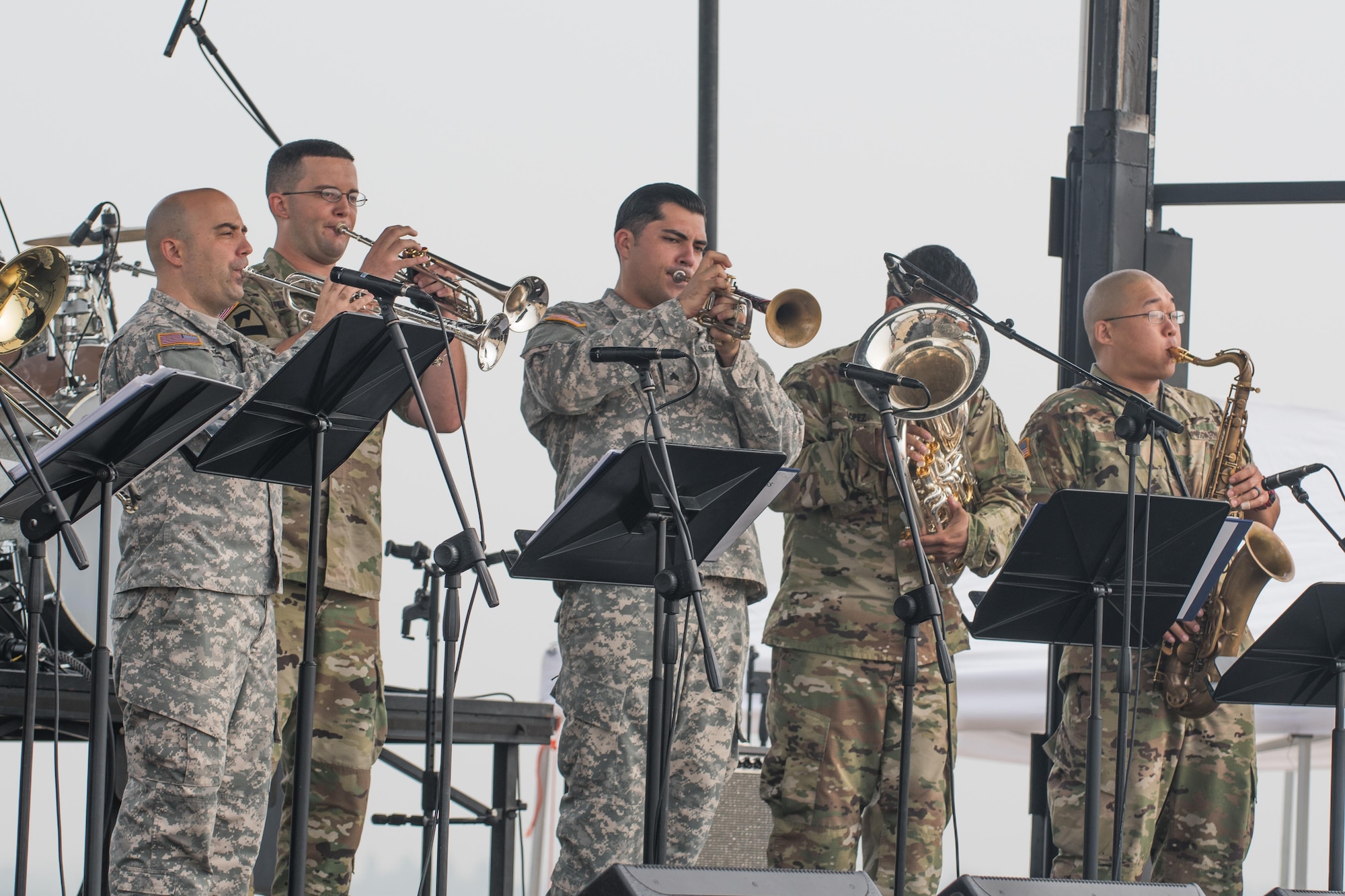 U.S. Army members of the 8th Army Band perform during Air Power Day 2016 at Osan Air Base, Republic of Korea, Sept. 25, 2016. The 8th Army Band performs across the peninsula to provide morale and community integration with military members. (U.S. Air Force photo by Senior Airman Dillian Bamman)