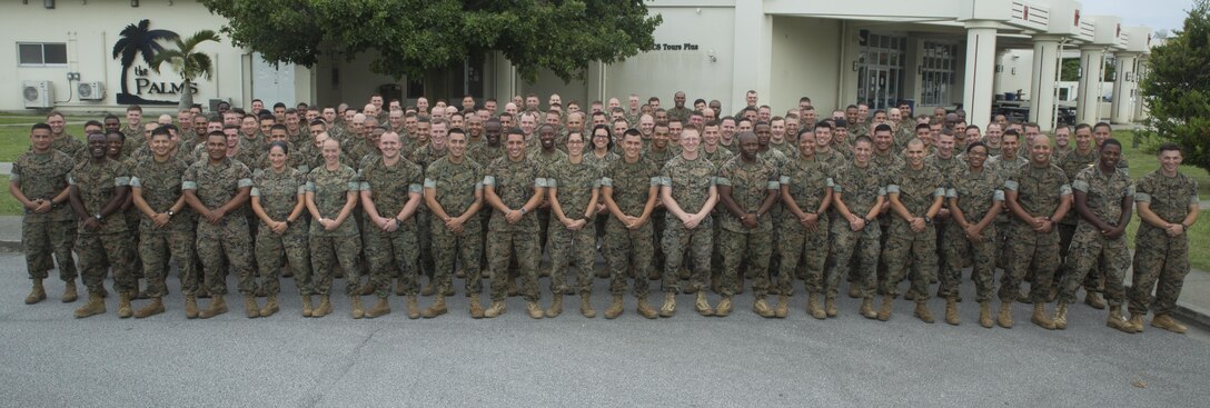 Newly promoted staff sergeants and staff sergeants select attend a Staff Sergeant Indoctrination Course to learn their new responsibilities as a staff noncommissioned officer on Camp Hansen, Okinawa, Sept. 22, 2016. One hundred and sixty Marines participated in the course and were able to ask higher enlisted SNCOs and officers for guidance as they continue advancing their careers. (U.S. Marine Corps photo by Cpl. Natalie Dillon)