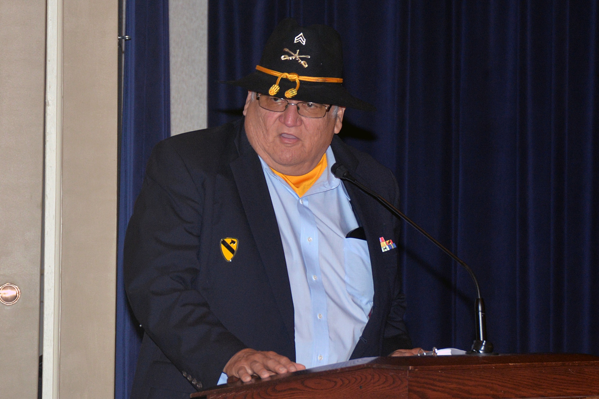 Matthew Jones, retired U.S. Army and Vietnam veteran, speaks about his experience in Vietnam during a POW and MIA remembrance luncheon held at the Patriot Club at Offutt Air Force Base, Nebraska Sept. 16. (U.S. Air Force photo by Kendra Williams)