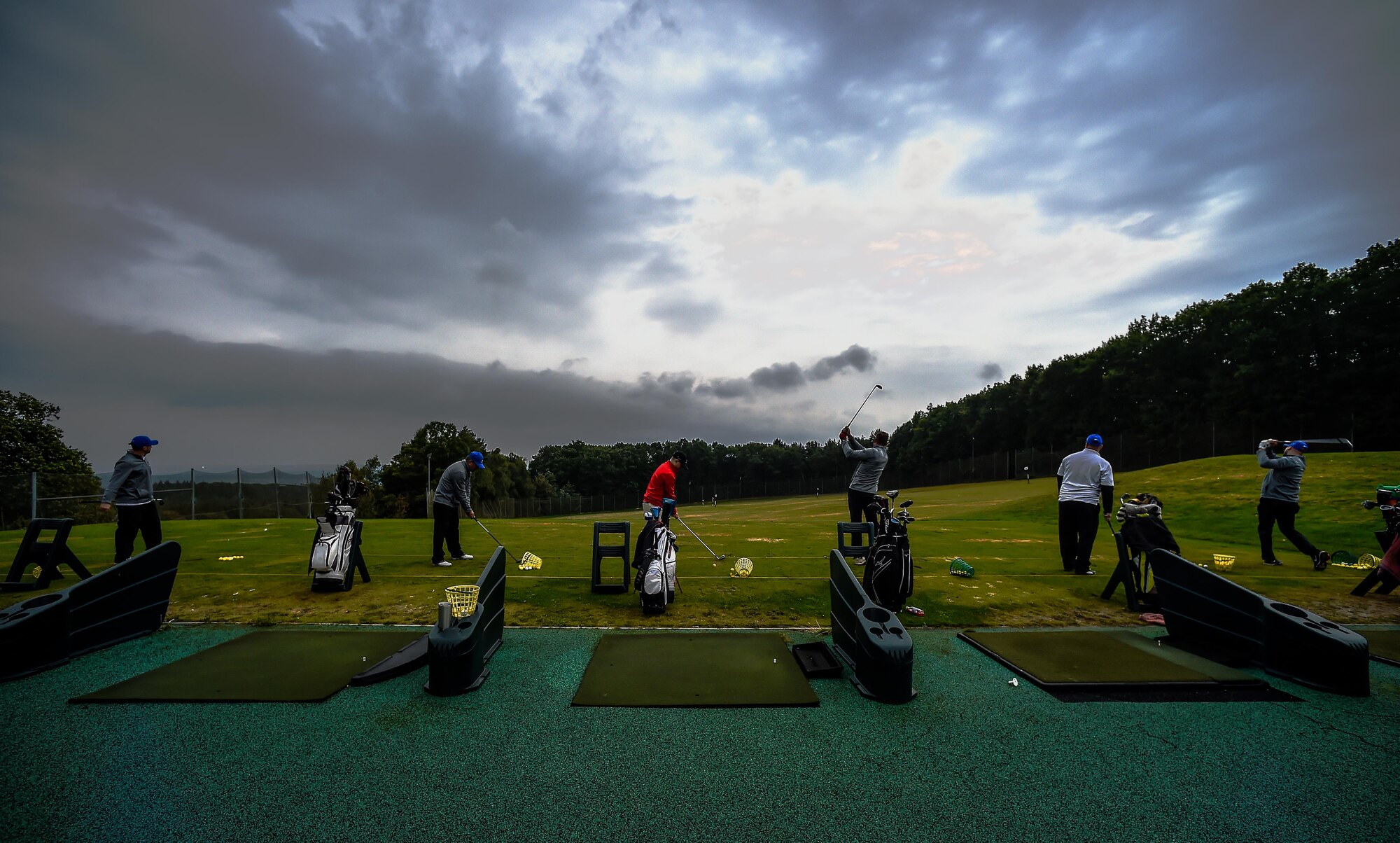 Airmen and Soldiers from the Kaiserslautern Military Community warm up before the Army and Air Force Challenge Match golf tournament Sept. 18, 2016, at the Rheinblick Golf Course, Wiesbaden, Germany.  The annual tournament is open to service-affiliated members of the Air Force and Army. (U.S. Air Force photo by Senior Airman Nicole Keim) 