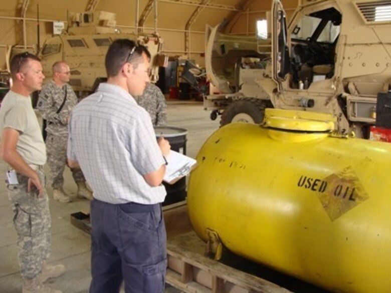 U.S. Army Central Soldiers and inspectors conduct an inspection of a motor pool facility and hazardous waste accumulation point on Camp Arifjan, Kuwait. A lack of environmental protection, long-running conflicts, natural conditions and industrialization issues prove to be daunting challenges that the military is constantly working to overcome. ARCENT’s goal is to appropriately manage available resources while maximizing operational capability, resource availability and well-being. This includes initiating actions to limit damage to the environment caused during full spectrum operations wherever and whenever possible.