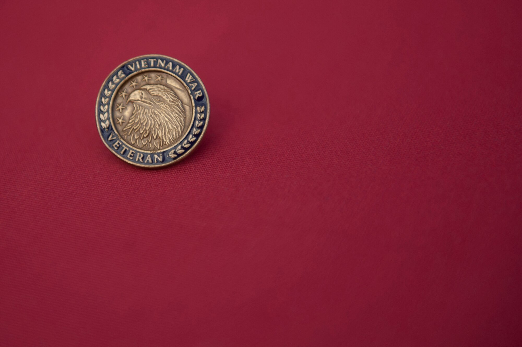 The Vietnam veteran lapel pins are symbolic for the sacrifice and bravery of all Vietnam veterans. The United States of America Vietnam War Commemoration, founded by presidential proclamation in 2012, is a commemorative program honoring the service, contributions and sacrifices made by the veterans of the Vietnam War. (U.S. Air Force Photo by Airman 1st Class Rebecca Van Syoc)