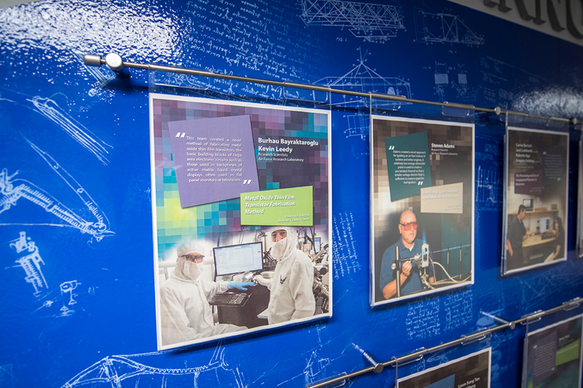 A closer look at the scientists and engineers and their technologies included on the Patent Wall at AFRL Headquarters. (U.S. Air Force photo / Mikee Huber)
