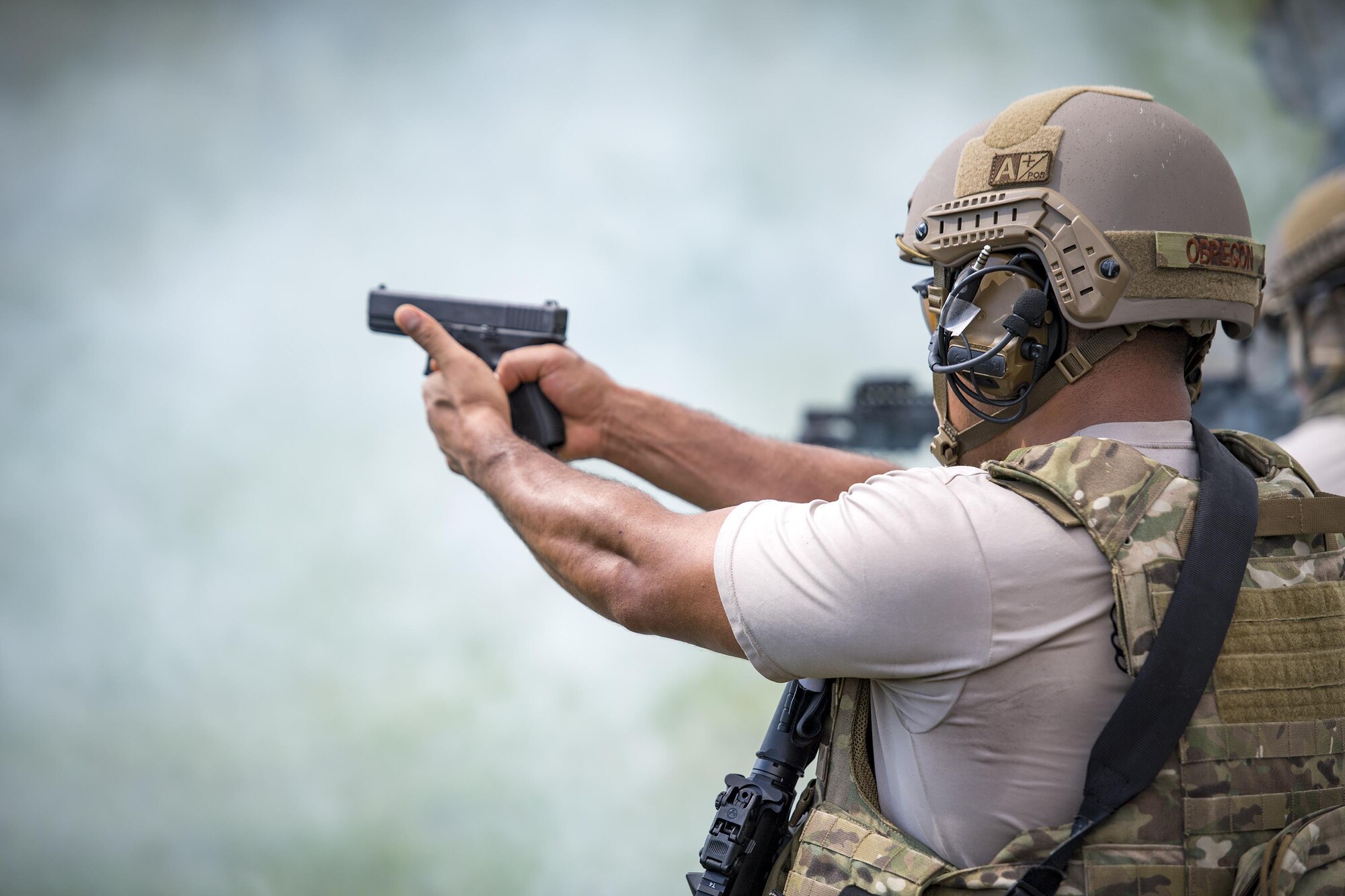 U.S. Air Force Tech. Sgt. Jose Obregon, 347th Operations Support Squadron independent duty medical technician-paramedic, moves through a scenario during a tactical combat casualty care course, Sept. 22, 2016, in Okeechobee, Fla. TCCC culminated with a large-scale ‘active-shooter' event, which required the participants to clear a large area of threats and evacuate multiple patients. (U.S. Air Force photo by Staff Sgt. Ryan Callaghan)