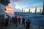 Sailors aboard the Ticonderoga-class guided-missile cruiser USS Chancellorsville (CG 62) conduct a replenishment-at-sea with the Military Sealift Command (MSC) Fleet Replenishment Oiler USNS Rappahannock (T-AO 204) during Valiant Shield, Sept. 20, 2016.  Valiant Shield is a biennial, U.S. only, field-training exercise with a focus on integration of joint training among U.S. forces. This is the sixth exercise in the Valiant Shield series that began in 2006. Chancellorsville is on patrol with Carrier Strike Group Five (CSG 5) in the Philippine Sea supporting security and stability in the Indo-Asia-Pacific region. 