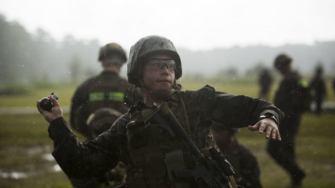 U.S. Marines attached to Infantry Training Battalion, School of Infantry - East, throw M69 training grenades during a training exercise for the Infantry Small Unit Leaders Course, Marine Corps Base Camp Lejeune N.C., Sept. 22, 2016. The purpose of ISULC is to develop an infantry sergeant that trains and leads their unit in a complex operating environment to achieve their commander’s intent.