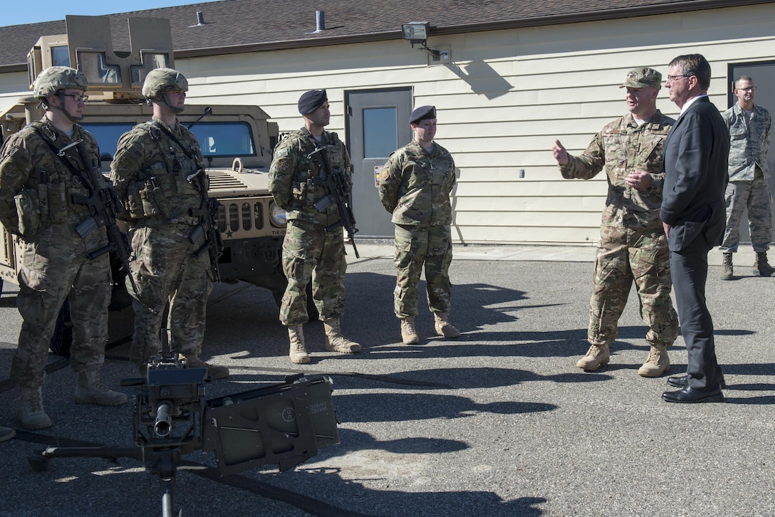 Defense Secretary Ash Carter speaks to security forces at a missile alert facility near Minot Air Force Base, N.D., Sept. 26, 2016. DoD photo by Air Force Tech. Sgt. Brigitte N. Brantley