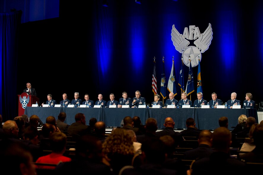Lieutenant Gen. Maryanne Miller, chief of Air Force Reserve,
Headquarters U.S. Air Force, Washington, D.C., and commander, Air Force Reserve Command, Robins Air Force Base, Georgia, speaks during "Today's Air Force" panel at the Air Force Association Air, Space and Cyber Conference, Washington, D.C., Sept. 21, 2016. The panel of Air Force senior leadership fielded questions from the crowd in the areas of funding, manning, total force, contracting and many more. (U.S. Air Force photo/Staff Sgt. Kat Justen)
