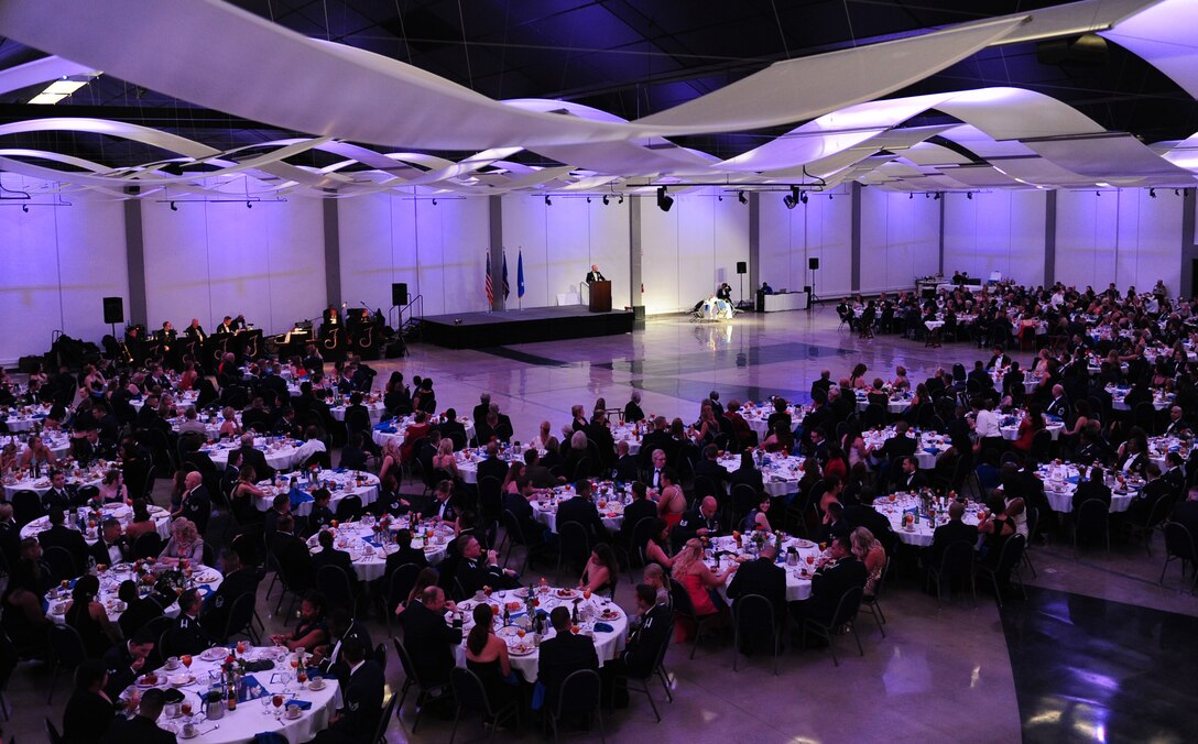 U.S. Air Force Maj. Gen. Garrett Harencak, Air Force Recruiting Service commander, speaks to attendees of the 2016 Air Force Ball at the Abilene Civic Center in Abilene, Texas, Sept. 23, 2016. Harencak, a former 7th Bomb Wing commander, was the guest speaker for this traditional event. (U.S. Air Force photo by Airman 1st Class April Lancto)