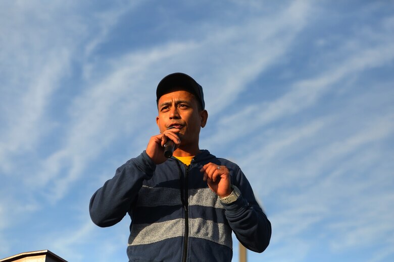 Navy Chief Petty Officer Joaquin Barredo gives a motivational speech during the 2nd annual Suicide Prevention Awareness Walk aboard Camp Pendleton, Calif., Sept. 23, 2016. The walk was held to increase awareness about suicide and highlight the resources available to help those in need. (U.S. Marine Corps photo by Lance Cpl. Joseph Sorci)