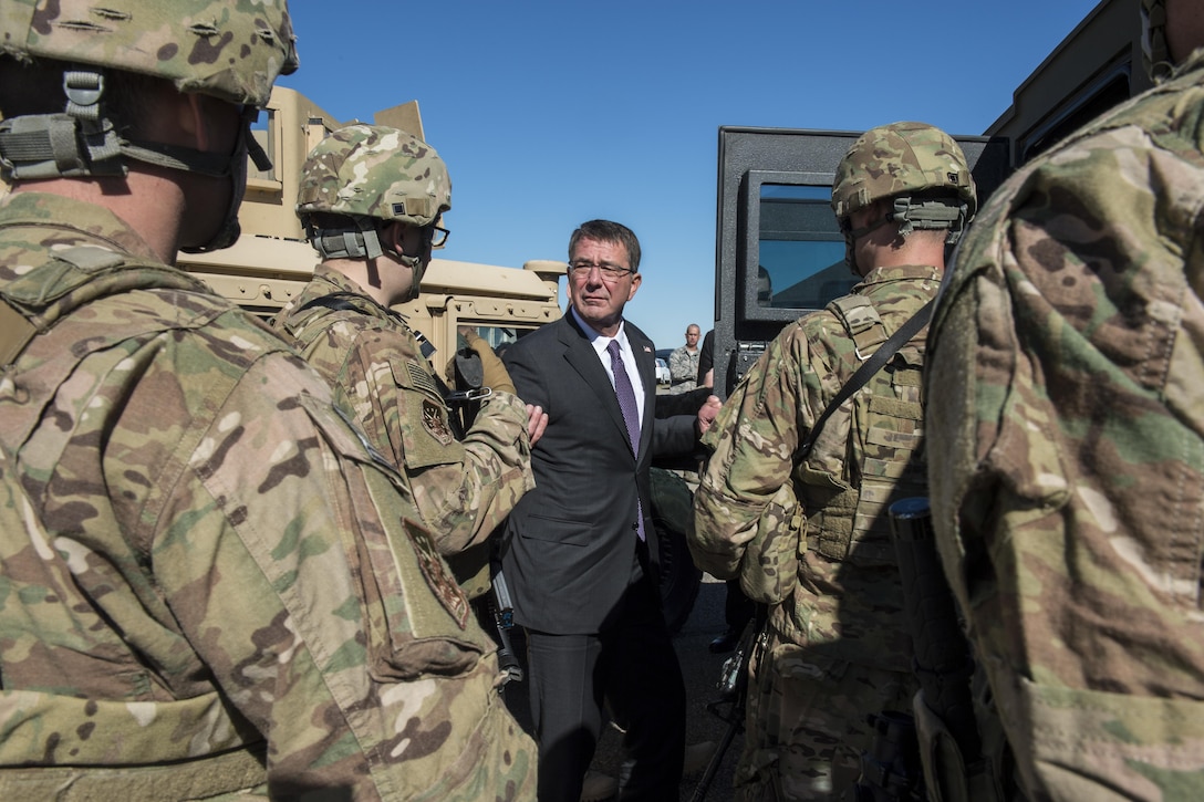 Defense Secretary Ash Carter speaks to security forces members at a missile alert facility near Minot Air Force Base, N.D., Sept. 26, 2016. DoD photo by Air Force Tech. Sgt. Brigitte N. Brantley