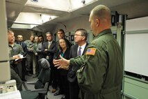 U.S. Secretary of Defense Ashton Carter and Team Minot leaders are briefed in a launch control center at M-01 missile alert facility, N.D., Sept. 26, 2016. Carter spoke with Airmen from the 5th BW and 91st MW and toured several facilities to include a missile alert facility and a B-52H Stratofortress static display. Carter persists as a key advocate in ensuring the nuclear deterrence mission remains a top priority in the Nation’s defense strategy. (U.S. Air Force photo/Senior Airman Kristoffer Kaubisch)