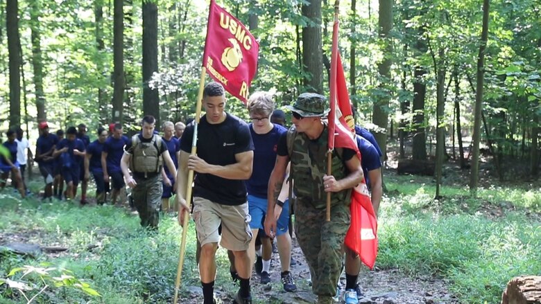 U.S. Marine Recruiting Sub-station Rockville recruiters took their future Marines on a hike Aug. 20 at Sugarloaf Mountain in Urbana, Maryland. The hike was 3.31 miles long in about 85-degree weather, going up and down hills at an elevation of 1,000 ft. RSS Rockville is part of Recruiting Station Frederick. (Official U.S. Marine Corps Photo by Sgt. Anthony J. Kirby/Released)