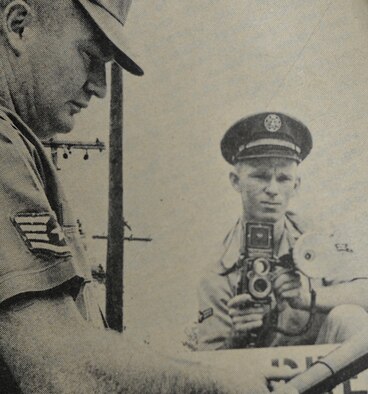 U.S. Air Force Airman 2nd Class Dennis Blank, Recon Record photographer, prepares to take a picture of a firefighter operating a fire extinguisher at Shaw Air Force Base, S.C., 1966. The Recon Record was the base newspaper in the 1960s, providing information to the base and community audiences, just as today’s Shaw News provides information to the 20th Fighter Wing, tenant units and local community. (Courtesy Photo)