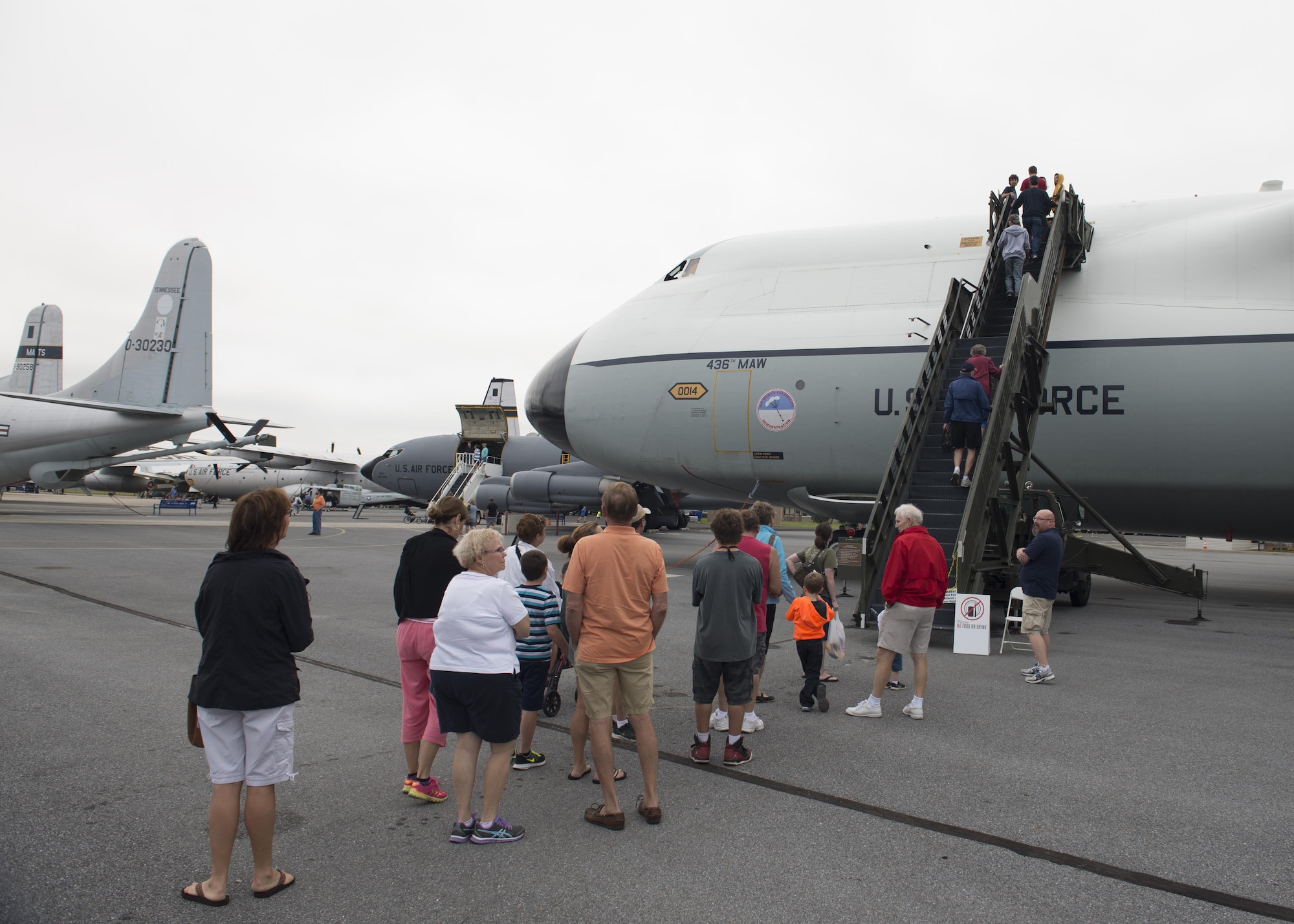 Museum visitors wait in line to tour a C-5A Galaxy during the Air Mobility Command Museum’s Festival of Flight 30th Anniversary celebration Sept. 24, 2016, at the AMC Museum on Dover Air Force Base, Del. The AMC Museum is the only museum in the U.S. dedicated to military airlift and air refueling. (U.S. Air Force photo by Senior Airman Zachary Cacicia)
