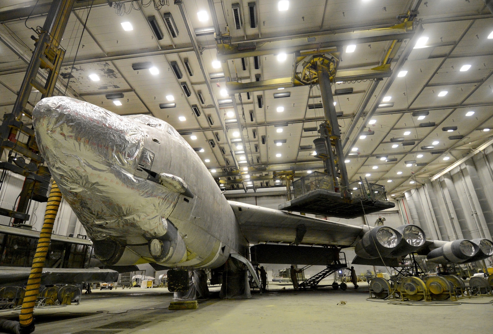 “Ghost Rider” spent three days in paint before getting its signature nose art and returning to the active fleet. 'Ghost Rider' is the first B-52H to ever be regenerated from long-term storage with the 309th Aerospace Maintenance and Regeneration Group at Davis-Monthan AFB, Ariz., and returned to fully-operational flying status. (Air Force photo by Kelly White)