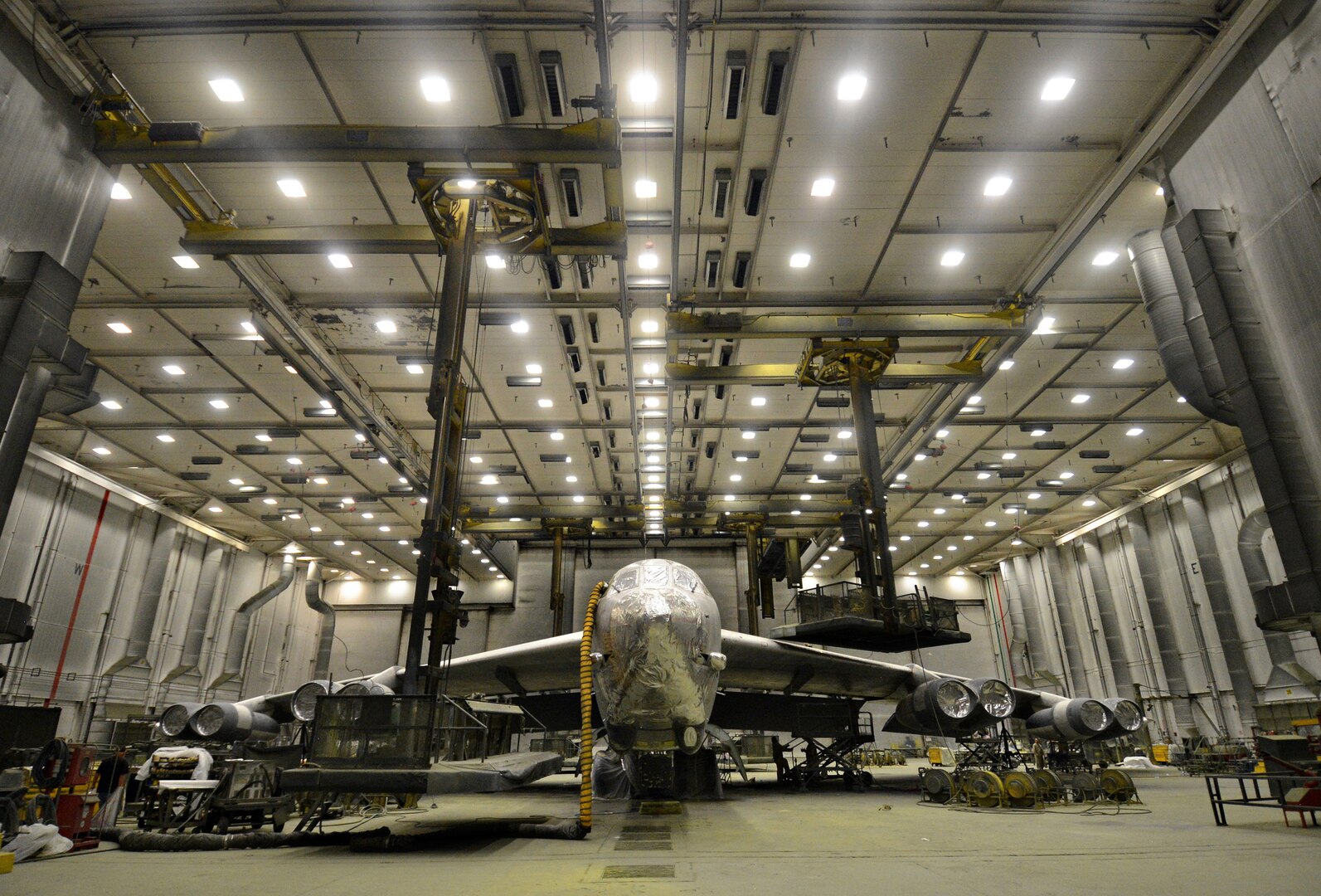 “Ghost Rider” spent three days in paint before getting its signature nose art and returning to the active fleet. 'Ghost Rider' is the first B-52H to ever be regenerated from long-term storage with the 309th Aerospace Maintenance and Regeneration Group at Davis-Monthan AFB, Ariz., and returned to fully-operational flying status. (Air Force photo by Kelly White)