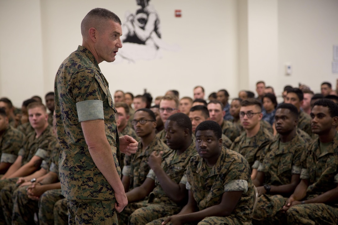 Brigadier General Jason Q. Bohm, Commanding Officer, Training Command, tours Field Medical Training Battalion-East.