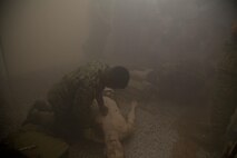 Students demonstrate combat care procedures in the FMTB-E simulation Lab.