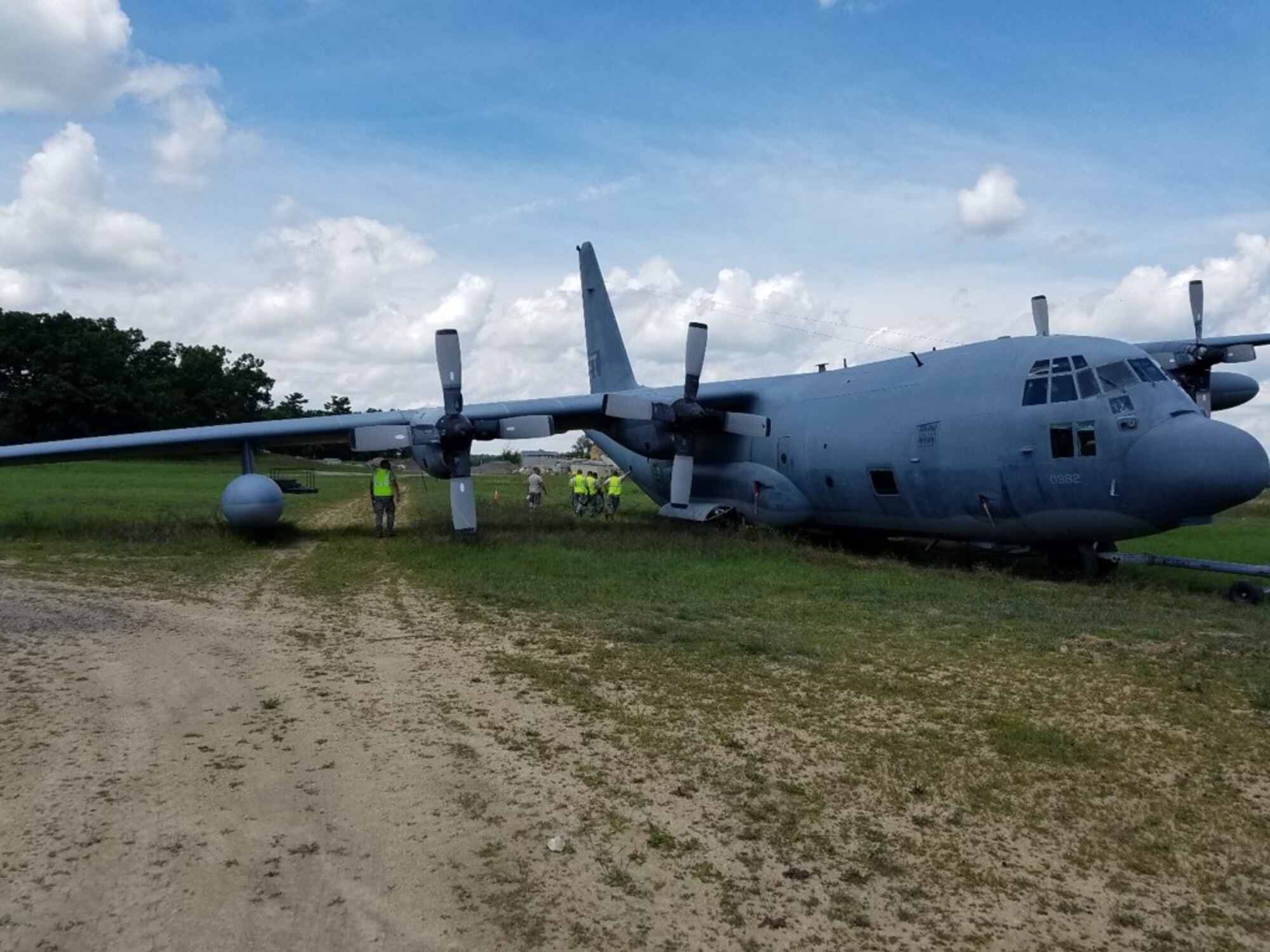 Crash, Damaged, Disabled Aircraft Recovery Team members work to debog a C-130 at Fort McCoy, Wisc. during an exercise Aug. 8-11.