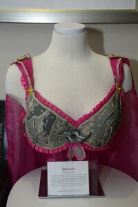 A bra from the 2015 Fill the Bra Campaign designed by Wendy Elvis and Jamie Radik, 633rd Medical Group mammography technologists, sits on display at Joint Base Langley-Eustis, Va., Sept. 21, 2016. To help raise awareness for breast cancer, visit the MacArthur Mall in Norfolk, Va., during October to see the original bras on display. (U.S. Air Force photo by Airman 1st Class Kaylee Dubois)