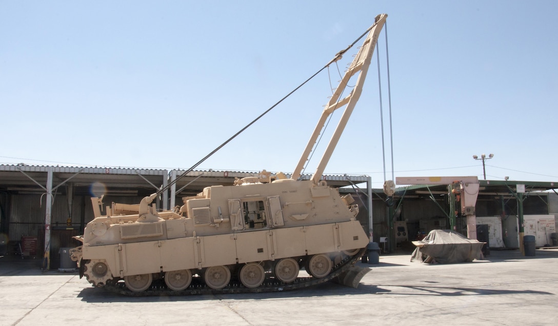 The boom of the Hercules is capable of lifting 35 tons, or 70,000 pounds, to free Marine Corps vehicles from almost any weather or combat-related morass. The cable on the lift booms is sensor guided when rewinding to prevent any snags.