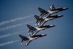 Republic of Korea air force Black Eagles fly in formation during Air Power Day 2016 on Osan Air Base, Republic of Korea, Sept. 25, 2016. Air Power Day was a two-day event that highlighted the partnership between the Republic of Korea and the U.S. military.