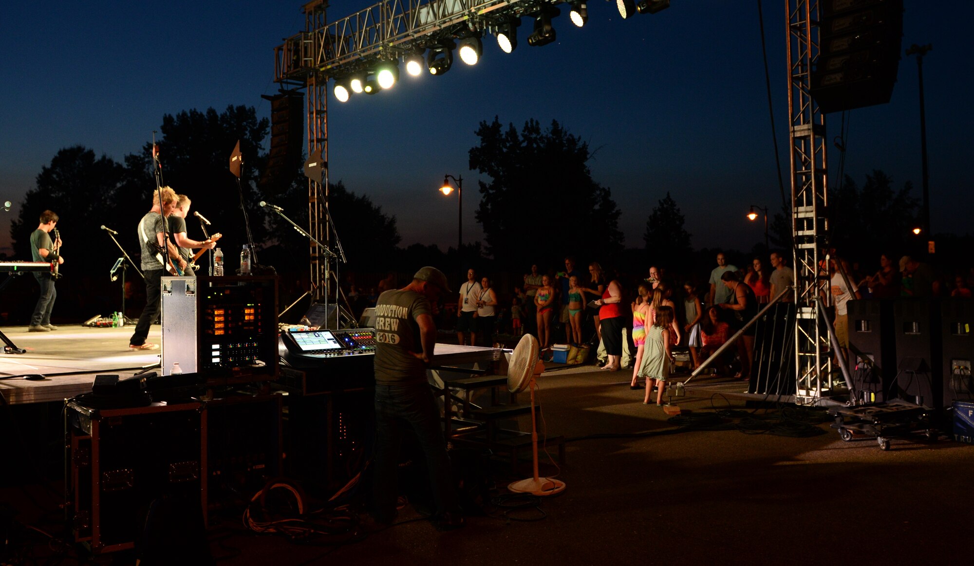 David Cook, American Idol season seven winner, right, and band members perform Sept. 25 at Columbus Air Force Base, Mississippi. The band played for more than 400 Airmen and families during their visit. (U.S. Air Force photo by 1st Lt. Lauren Woods) 