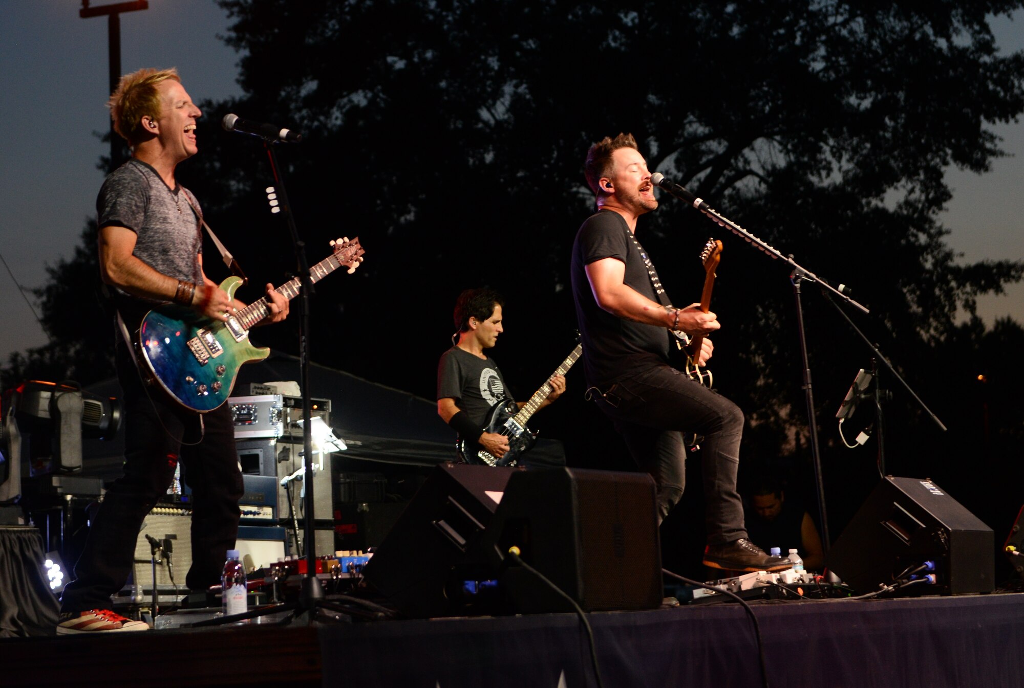 David Cook, American Idol season seven winner, right, and band members perform Sept. 25, 2016, at Columbus Air Force Base, Mississippi. The band visited Team BLAZE as the final stop on an Air Force Entertainment tour around the world. (U.S. Air Force photo by 1st Lt. Lauren Woods)