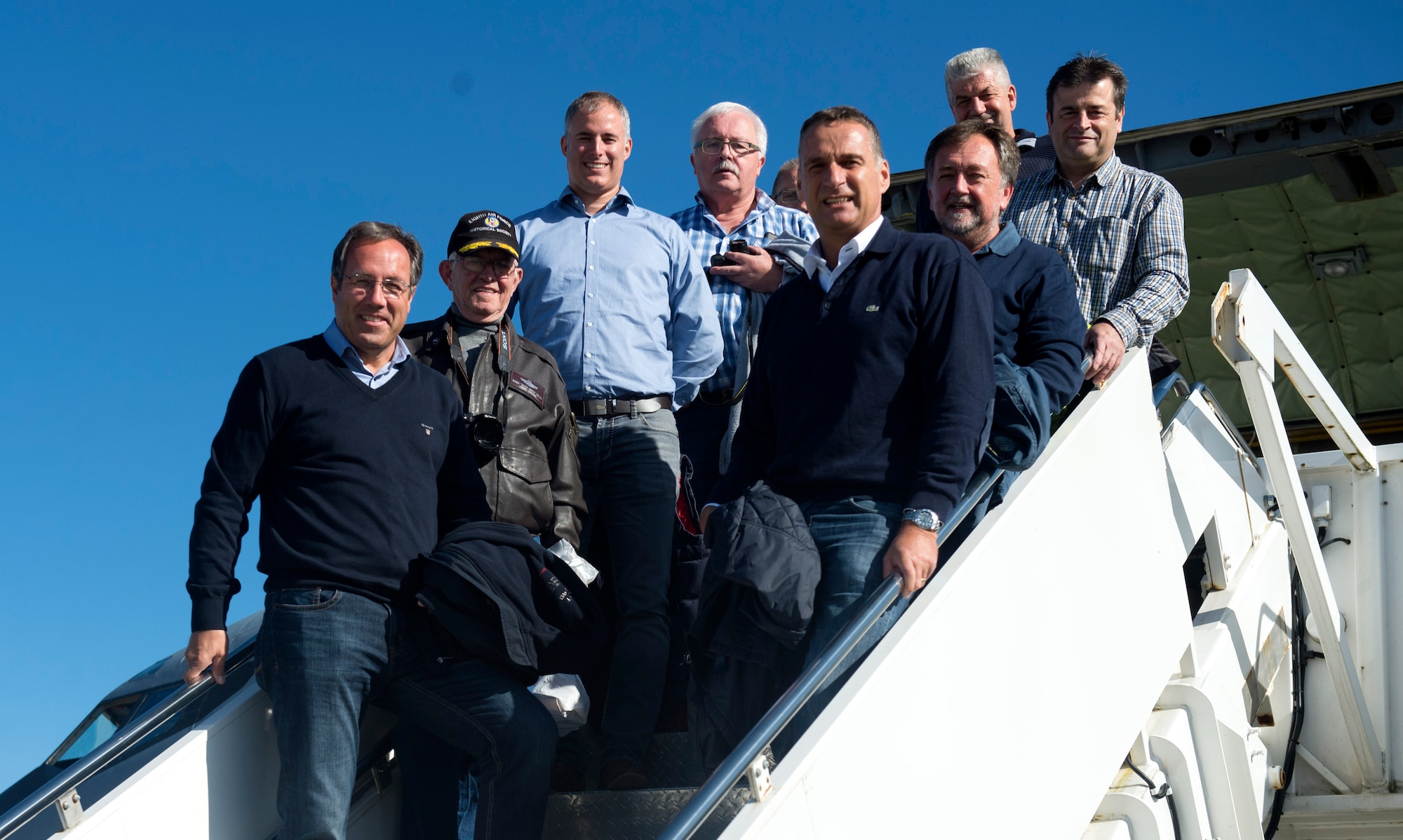 Saber civic leaders pose near a U.S. Air Force KC-135 Stratotanker from the 191st Air Refueling Squadron, Roland R. Wright Air National Guard Base, Utah, before a refueling mission at Spangdahlem Air Base, Germany, Sept. 26, 2016. During the mission, civil leaders received an opportunity to witness the transfer of 60,000 pounds of fuel to seven F-16 Fighting Falcons. (U.S. Air Force photo/Airman 1st Class Preston Cherry)