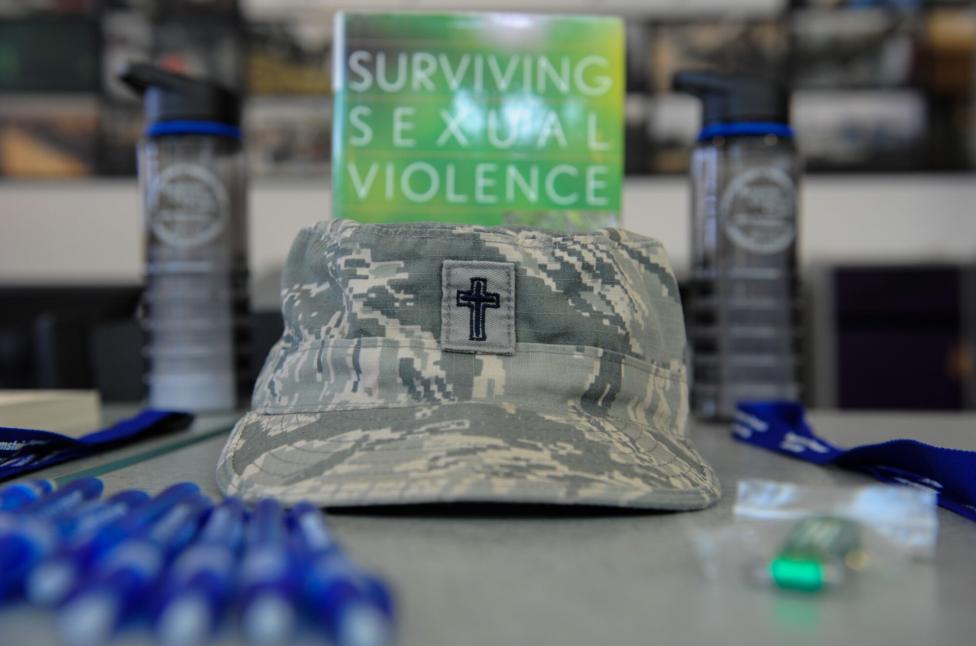 A Chaplain’s hat is displayed at a suicide prevention fair Sept. 22, 2016, at Ramstein Air Base, Germany. The fair was held to provide counseling on options the community has when it comes to everyday hardships such as homesickness, anger management, and building resiliency.

