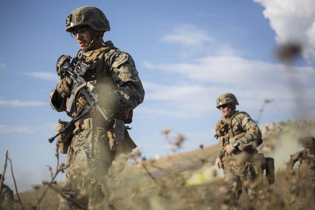 U.S. Marines conduct a platoon attack during Exercise Platinum Lynx