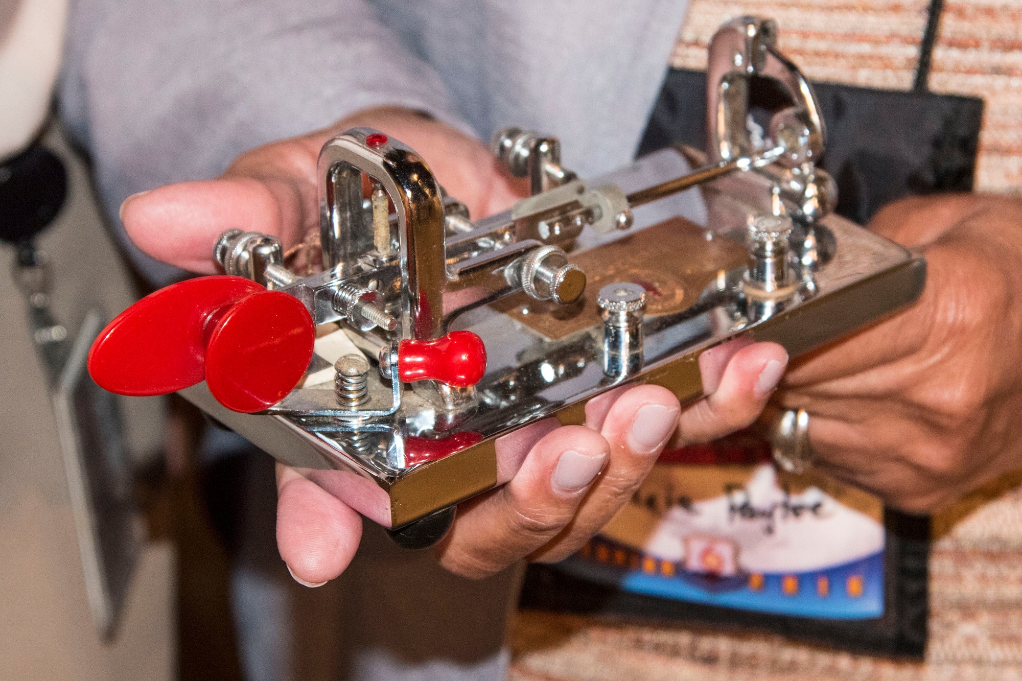 DAYTON, Ohio -- A Morse code key donated by Patricia Paytee on Sept. 29, 2016 at the National Museum of the U.S. Air Force. (U.S. Air Force photo)