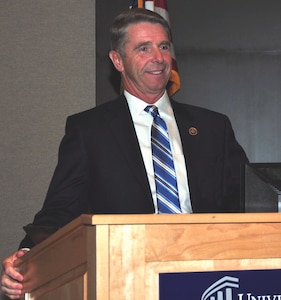 Representative Rob Wittman, Virginia 1st
Congressional District, addresses members
of the Naval Surface Warfare Center Dahlgren
Division (NSWCDD) and the Association of Old
Crows during the Electromagnetic Maneuver
Warfare (EMW) Systems Engineering and Acquisition
Conference on Sept. 20 at the University
of Mary Washington, Dahlgren Campus.