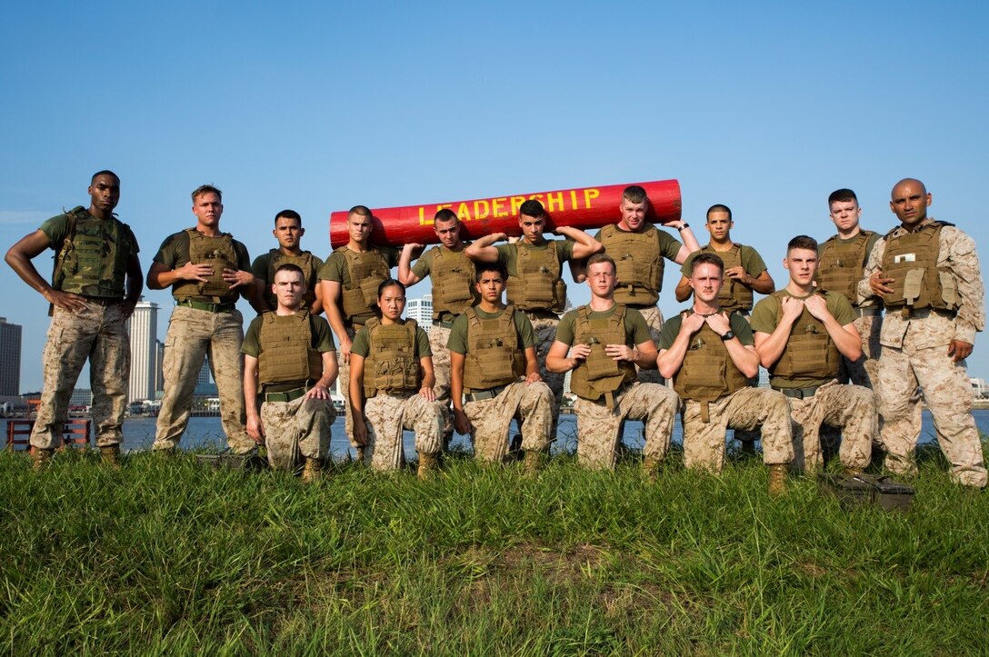 Marines in Lance Corporal Leadership Ethics Seminar pose for a photo at the halfway point during a casualty and resupply run at Marine Forces Reserve, Sept. 28, 2016. The seminar is built to remind lance corporals why they are important to the Marine Corps and how to take on leadership roles. It is structured with classes such as ethics, leadership skills and corps values. (U.S. Marine Corps photo by Cpl. Melissa Martens/ Released)