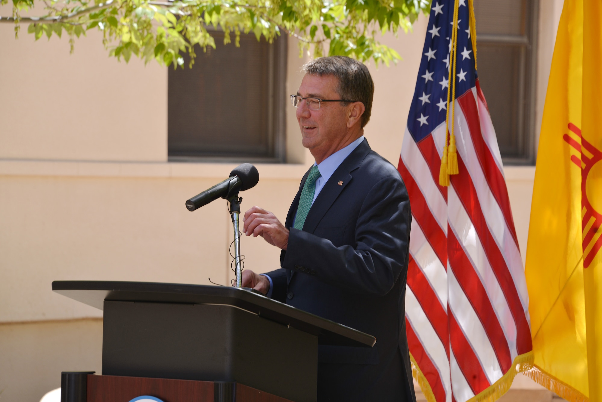 U.S. Secretary of Defense Ash Carter spoke to Airmen during a visit to Kirtland Air Force Base Sept. 27. He emphasized the importance of the nuclear enterprise and thanked the Airmen for their work in helping build a strong nuclear deterrent. (Photo by Dennis Carlson)