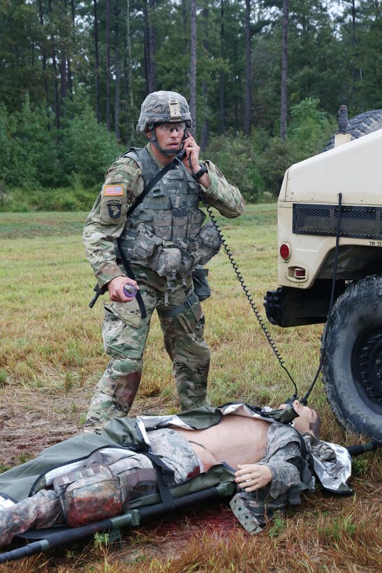 U.S. Army Sgt. 1st Class, Joshua Moeller, assigned to U.S. Army Reserve Command, demonstrates his marksmanship and tactical combat casualty care capabilities during a live-fire exercise on Day Three of the U.S. Army 2016 Best Warrior Competition (BWC) at Fort A.P. Hill, Va., Sept. 28, 2016. The BWC is an annual weeklong event that will test 20 Soldiers from the 10 major commands Army-wide, on their physical and mental capabilities. The top NCO and Soldier will be announced Oct. 3, in Washington DC. (U.S. Army photo by Spc. Michel'le Stokes).