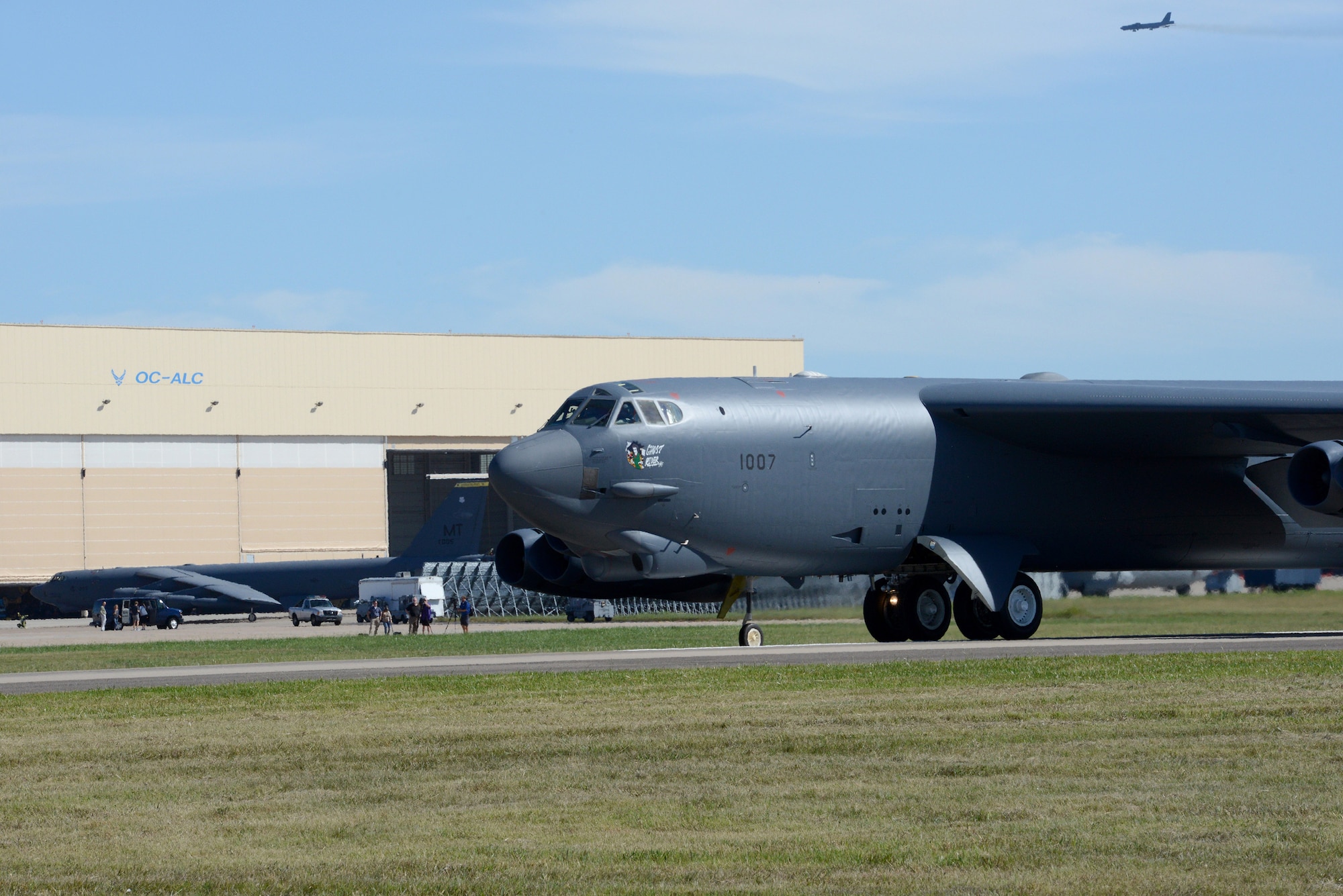 “Ghost Rider,” taxis Sept. 27, 2016, before it takes off to head to Minot Air Force Base, N.D., where it will rejoin the B-52H fleet.  The historic aircraft, 61-007, is the first B-52H to ever be regenerated from long-term storage with the 309th Aerospace Maintenance and Regeneration Group at Davis-Monthan AFB, Ariz., and returned to full operational flying status. (Air Force photo by Kelly White)