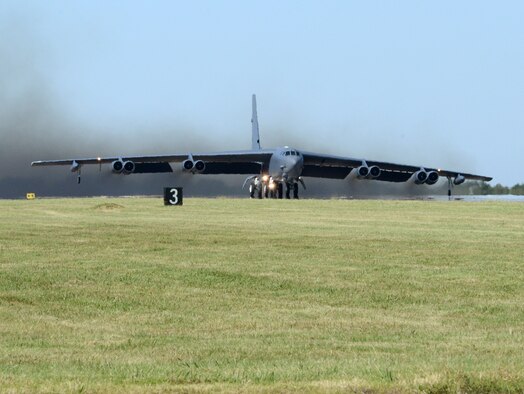 “Ghost Rider,” takes off for Minot Air Force Base, N.D., where it will rejoin the B-52H fleet. After undergoing a nine-month overhaul and upgrade by the Oklahoma City Air Logistics Complex, 61-007 left Tinker Air Force Base Sept. 27, 2016. The historic aircraft is the first B-52H to ever be regenerated from long-term storage with the 309th Aerospace Maintenance and Regeneration Group at Davis-Monthan AFB, Ariz., and returned to full operational flying status. (Air Force photo by Kelly White)